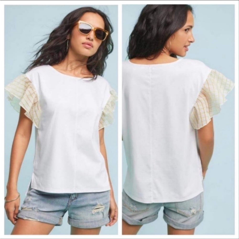 Anthropologie x Postmark | ruffle sleeve white top